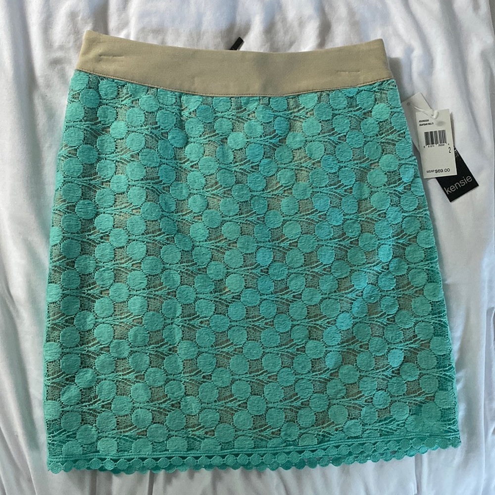 Kensie mini skirt teal patterned NWT
